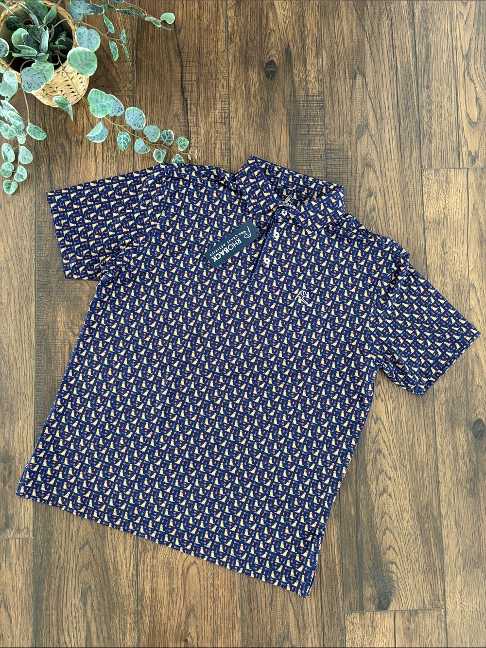 NWT Rhoback Short Sleeve Performance Polo in The Golden Print